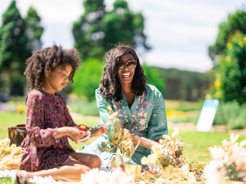 mother and daughter doing floristry